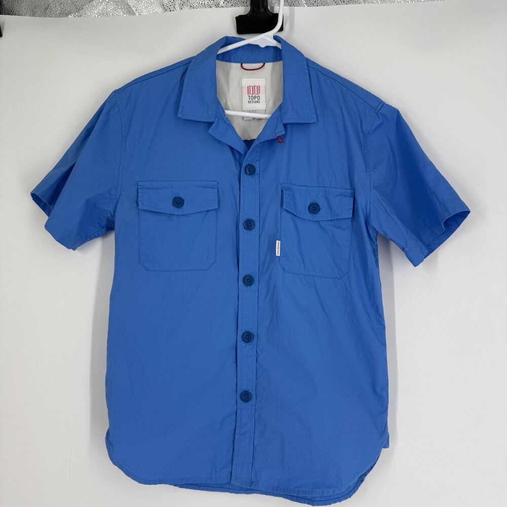 Topo Designs Shirt Button Up Blue Hiking Camp Gorpcore Outdoors Fishing Mens S